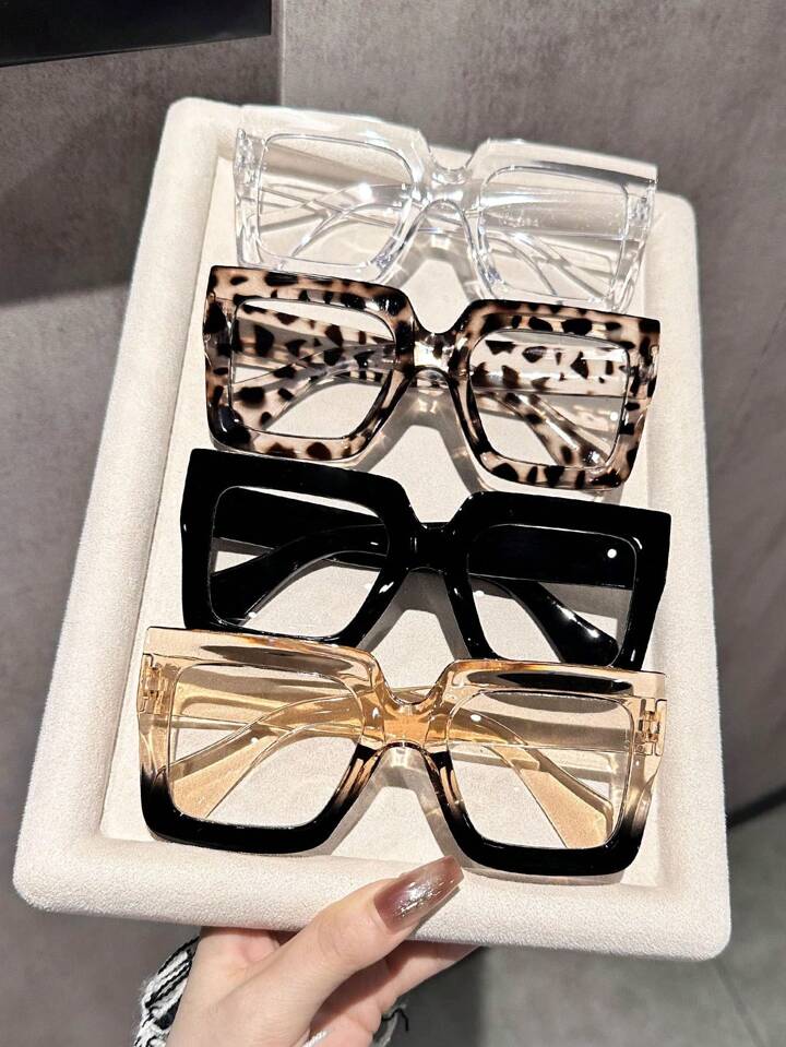 4pcs Women Geometric Large Frame Plastic Casual Style Classic Chunky Modern Simple Style Portable Glasses Combination