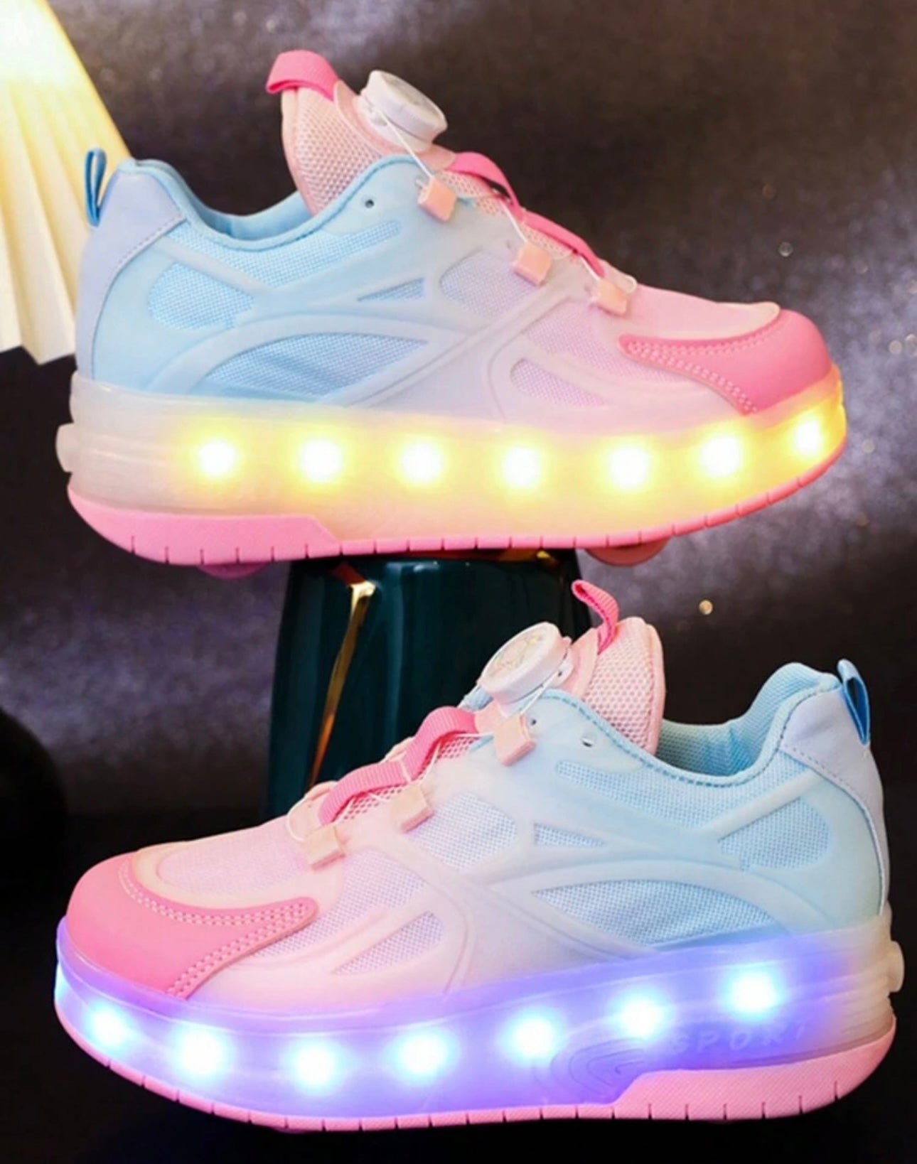 USB Rechargeable LED 7-Color Glowing Mesh Sneakers, Luminous Night Light Shoes For Spring/Summer, Kids/Children Casual Running Sports Shoes, Roller Skate Shoes With Light Up Shoelaces For Elementary & Middle School Students