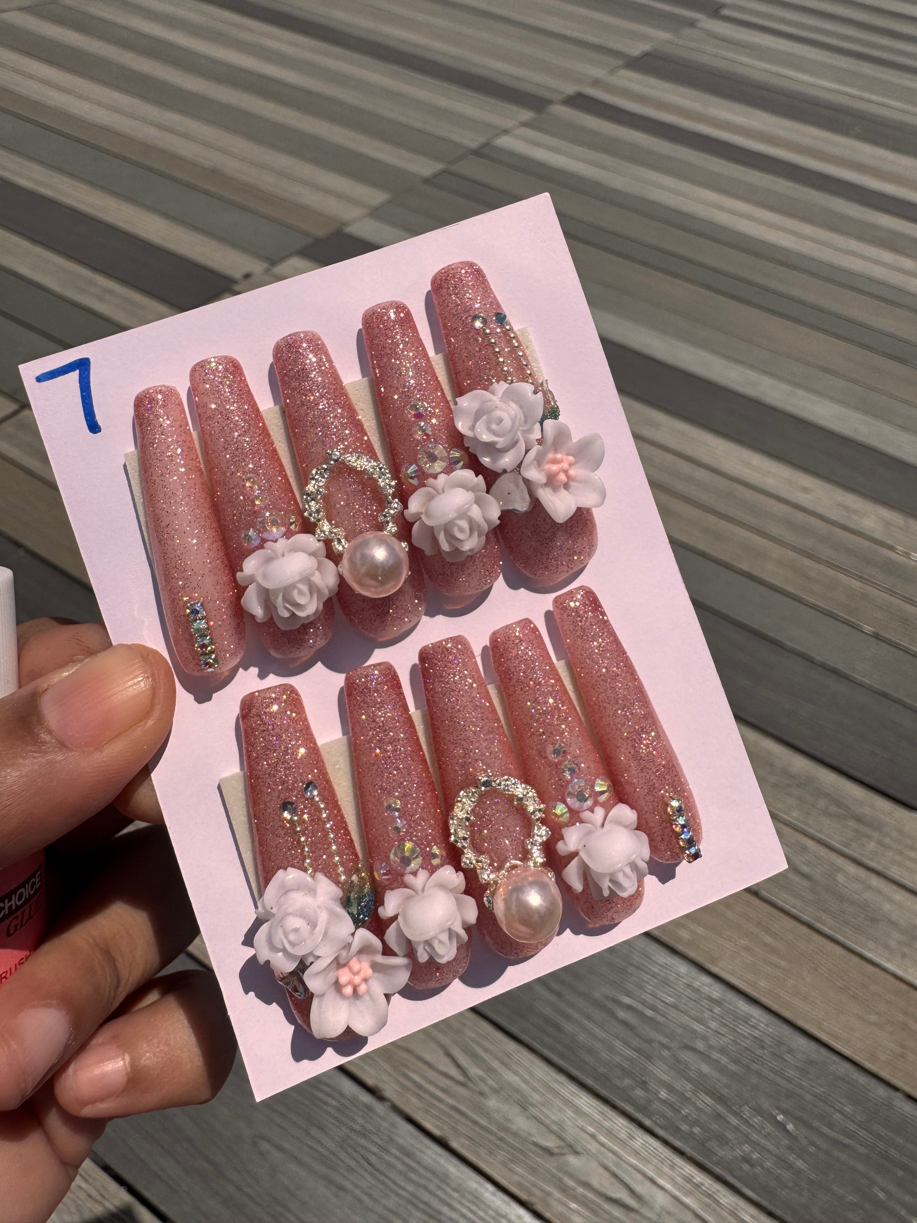 Rhinestone long nails
