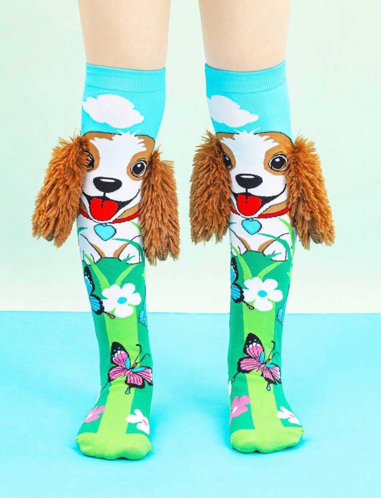 A Pair Of Cute Cartoon Puppies With Big Ears And Three-Dimensional Accessories, Knee High Stockings Suitable For Daily Party Wear