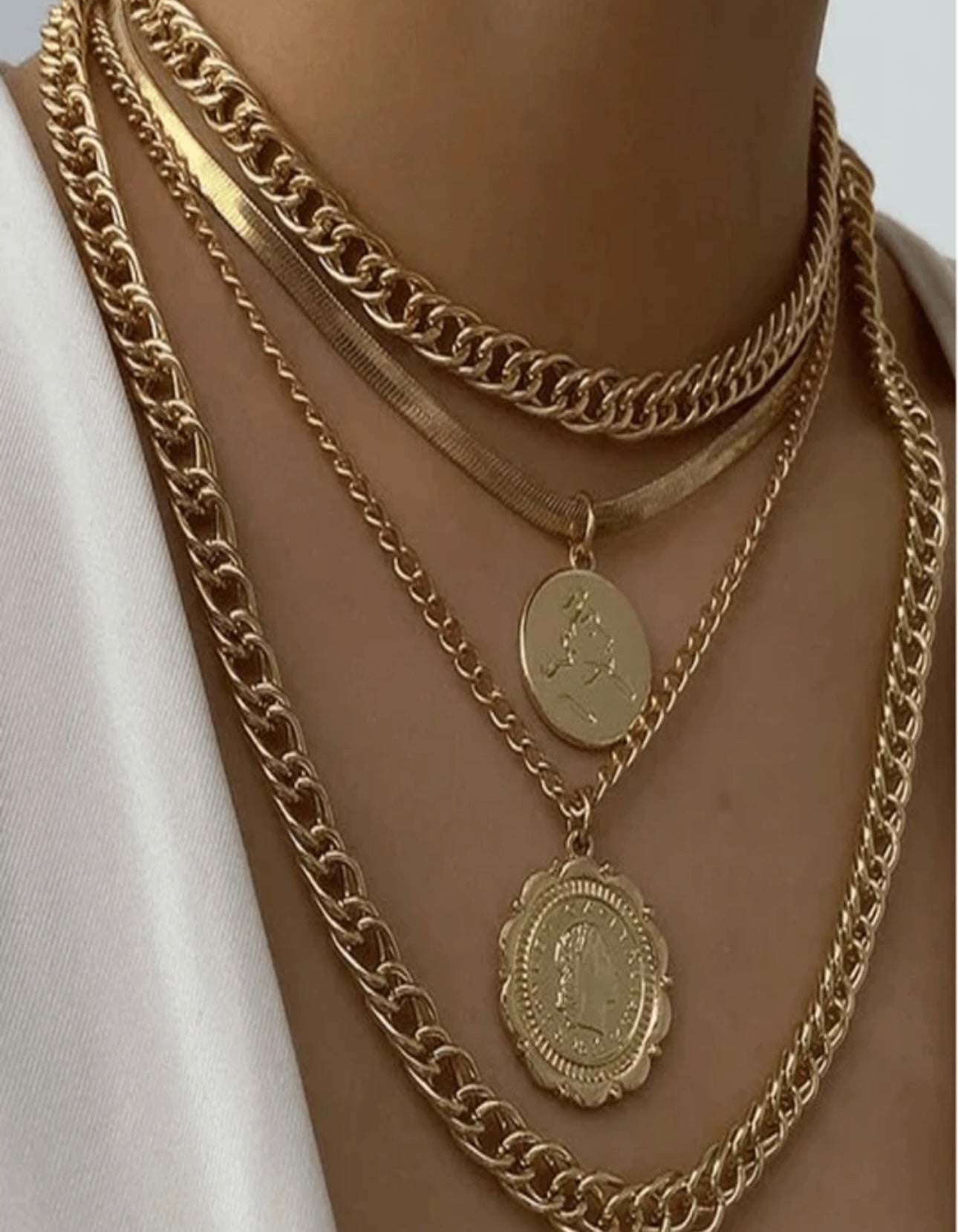 2pcs/Set 14K Solid Gold Tone Hip Hop Style Layered Necklace