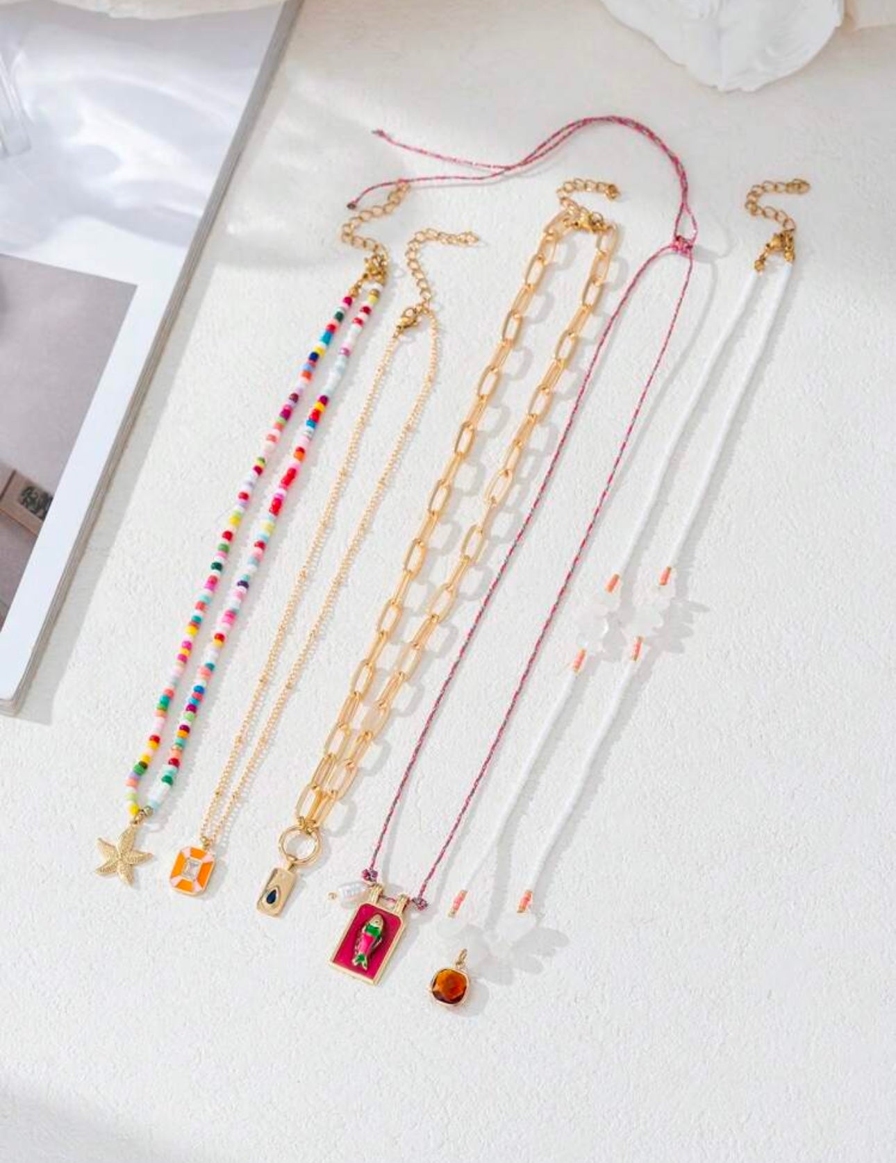 4pcs Set European & American Fashion Red Heart, Cross, Rose, Virgin Mary Pendant Multi-Layer Necklace