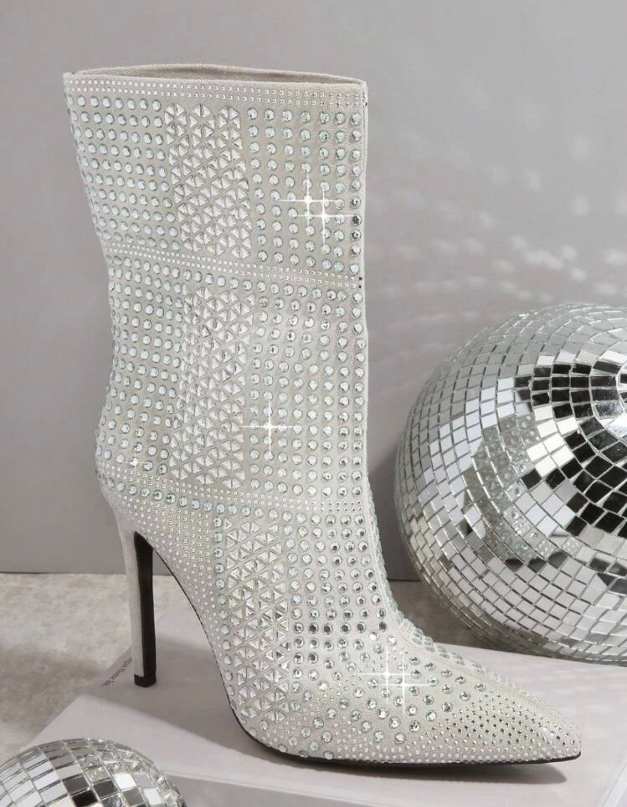 Rhinestone Decor Pointy Toe Stiletto Heeled Boots