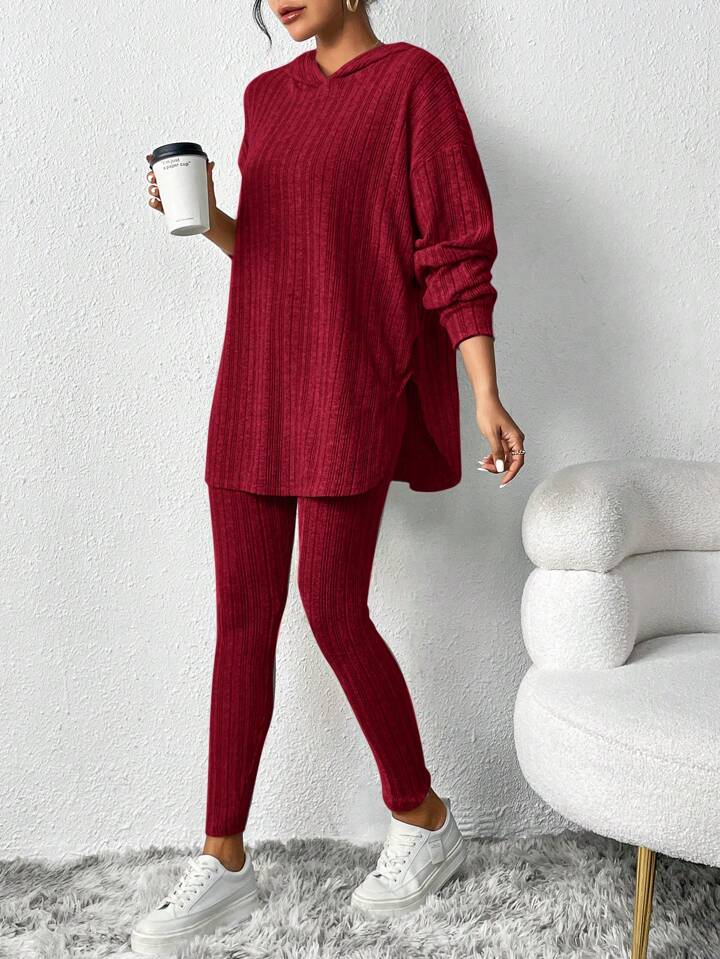 Casual Striped Hooded Top Leggings Winter