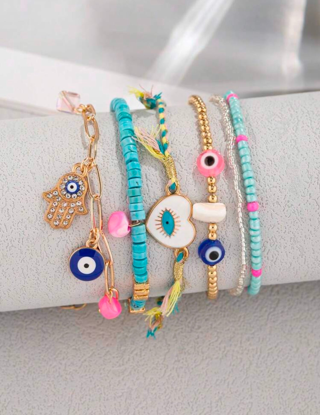 6pcs Bohemian Style Handmade Alloy Chain Devil Eye Pendant Anklet