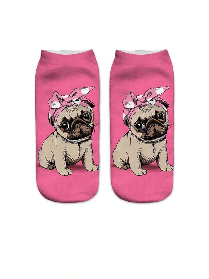 4pairs/Set Women's Dog Pattern Printed Short Socks