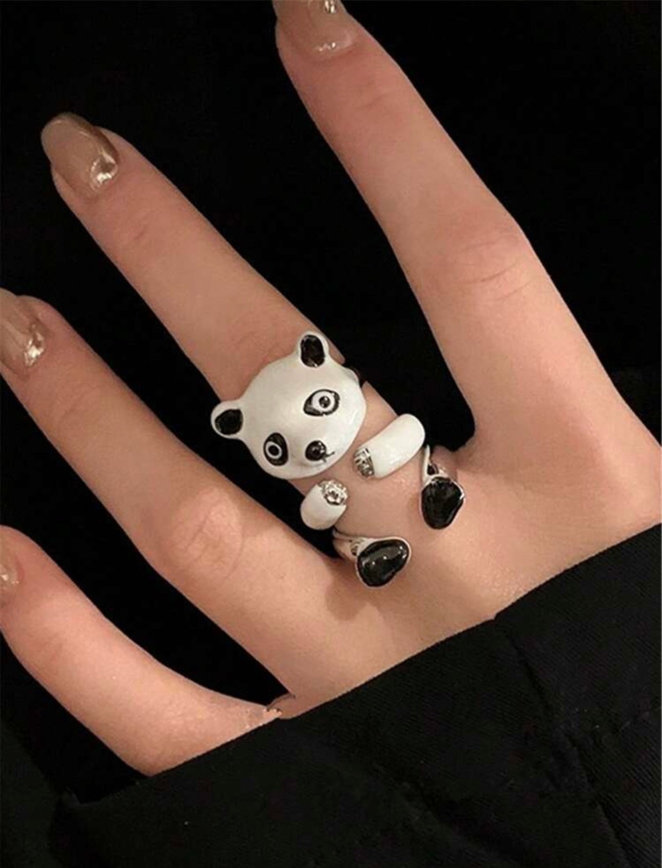 3pcs/Set Funny Cute Panda Shaped Open Ring Adjustable Women's Jewelry