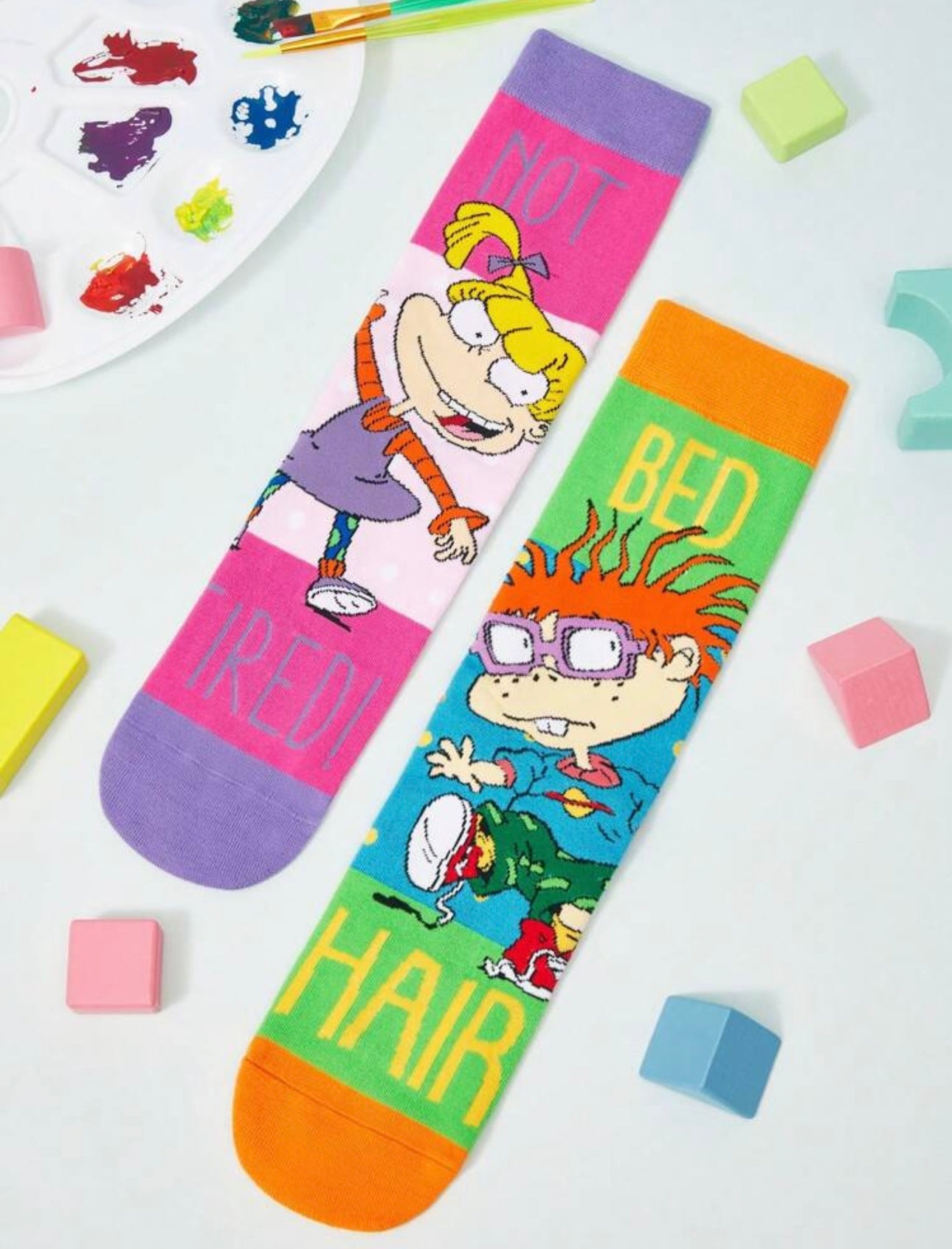 Nick 90s 2pcs/Set Women 90s Asymmetrical Cartoon Graphic Crew Socks