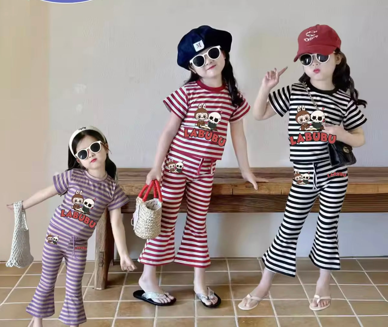 Labubu kids stripe set