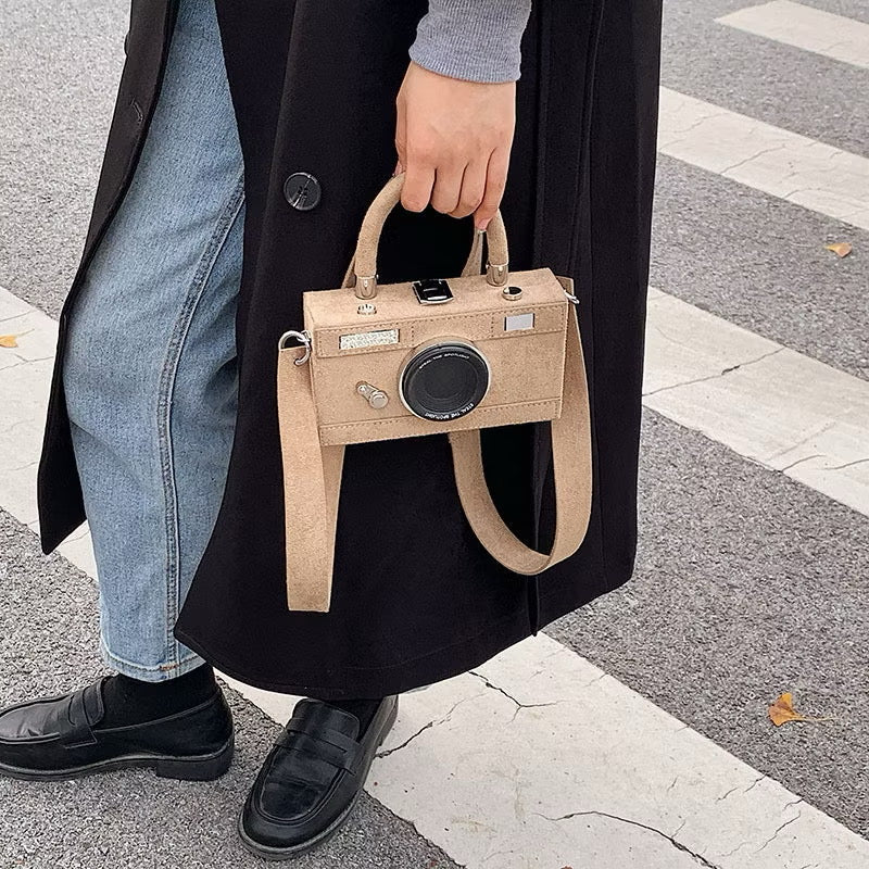 Suede camera bag