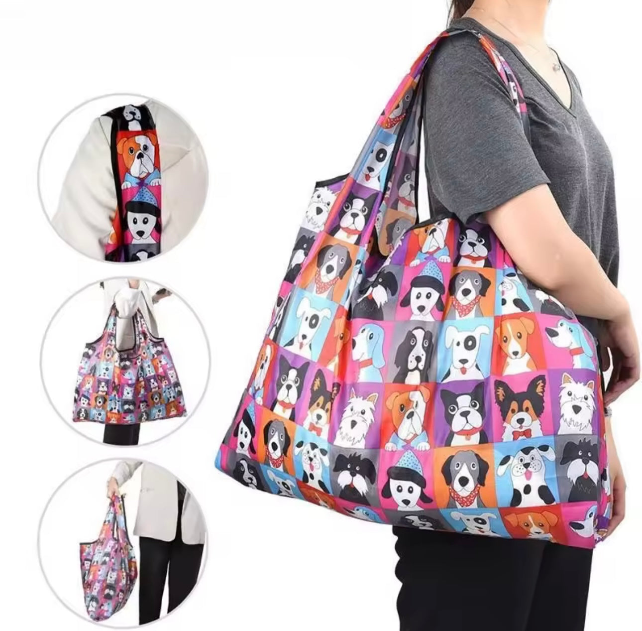 Dog print foldable shopping bag