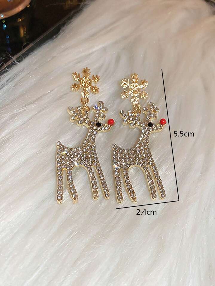 1 Pair Minimalist Rhinestone Snowflake & Reindeer Niche Luxury Elegant Design Earrings