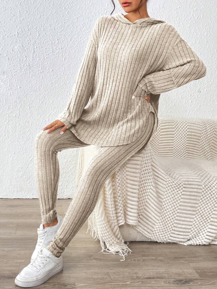 Casual Striped Hooded Top Leggings Winter