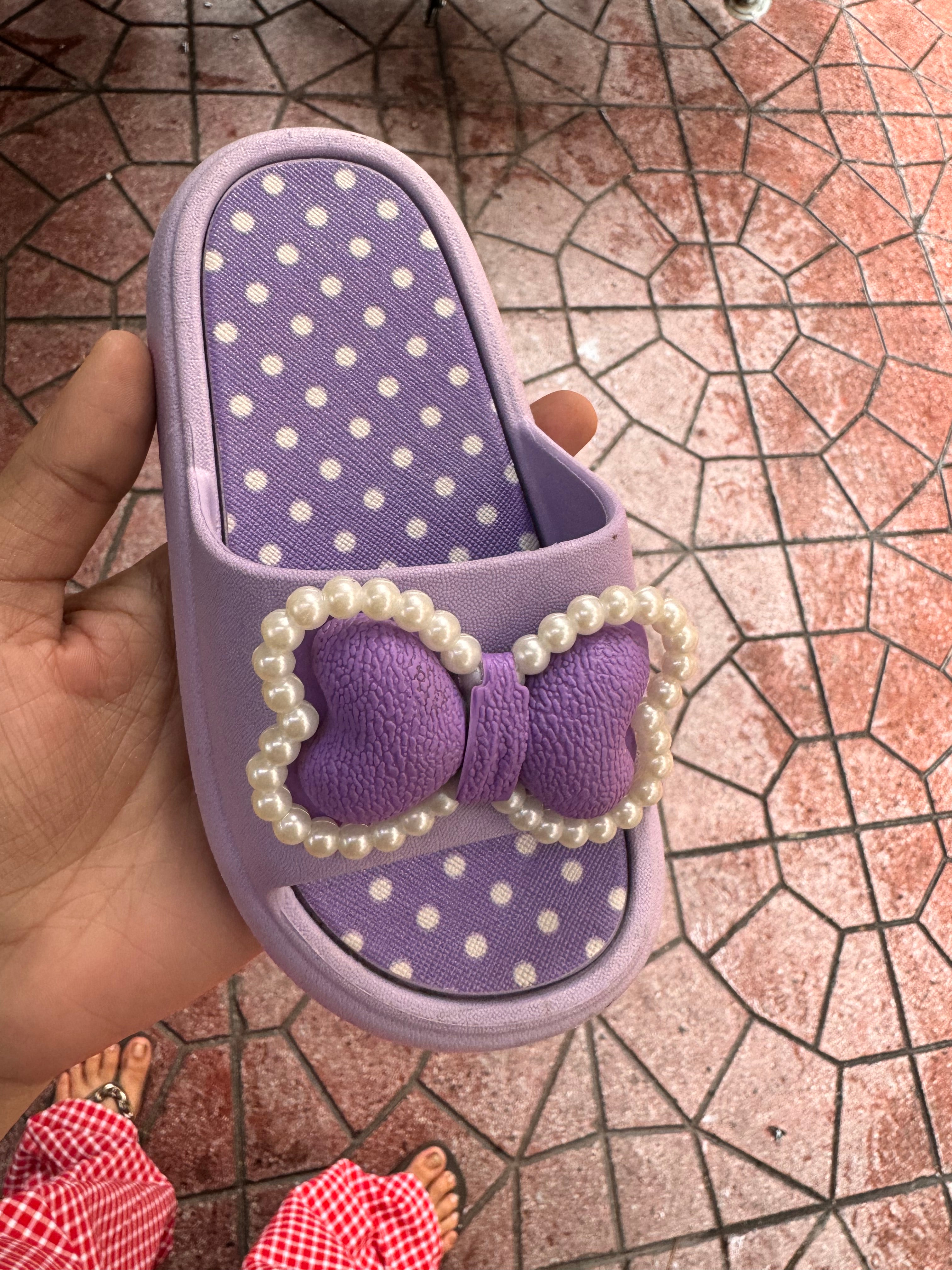 Dot bow kids slippers