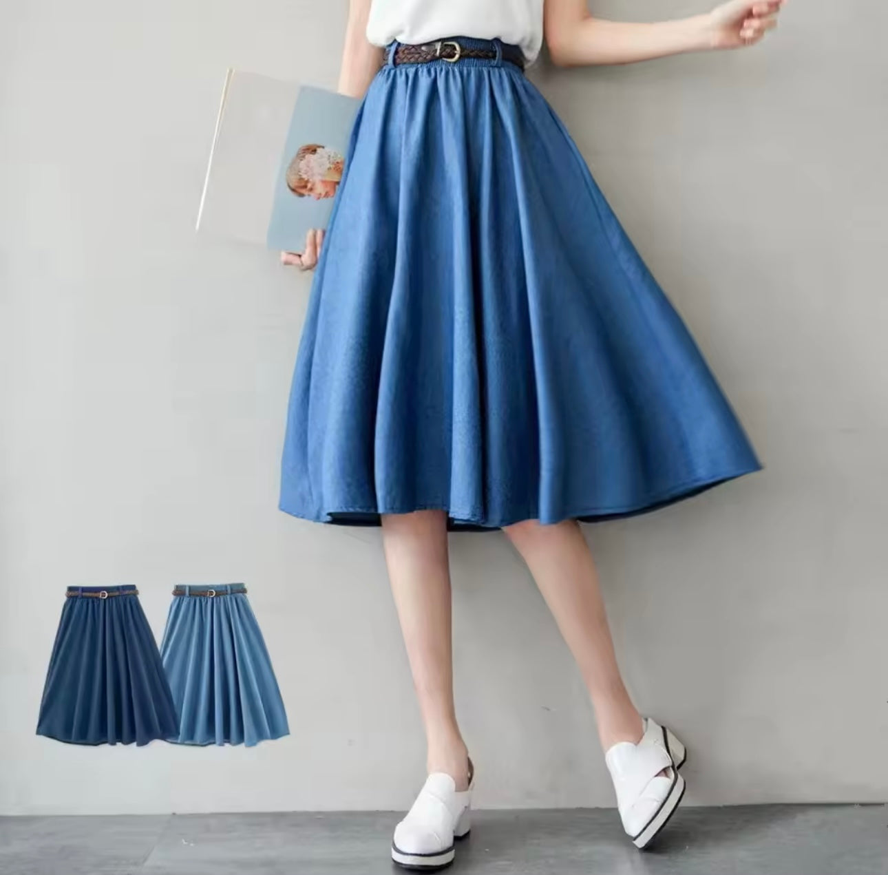 Cotton Denim Long Skirt