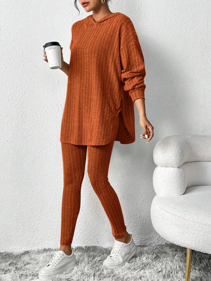 Casual Striped Hooded Top Leggings Winter