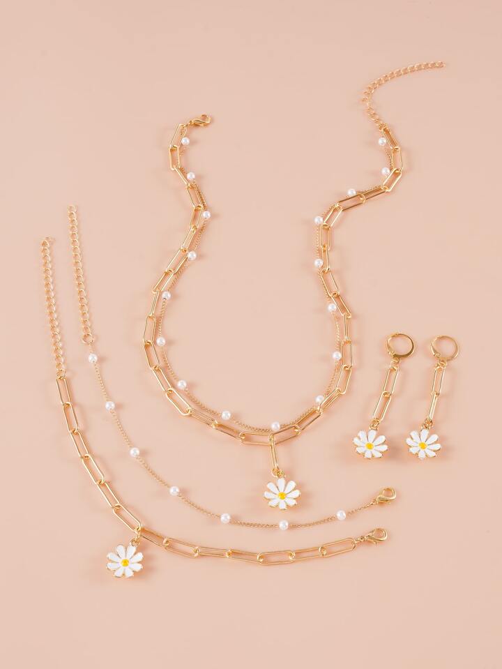 5pcs Flower Decor Jewelry Set