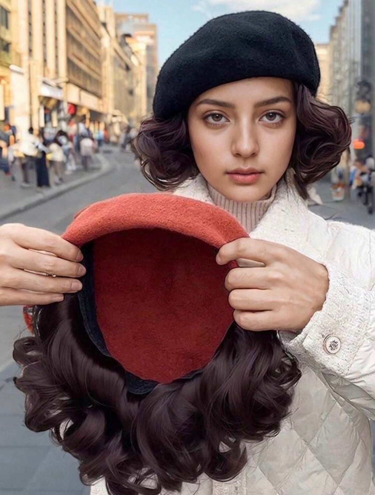 Beret with curl hair
