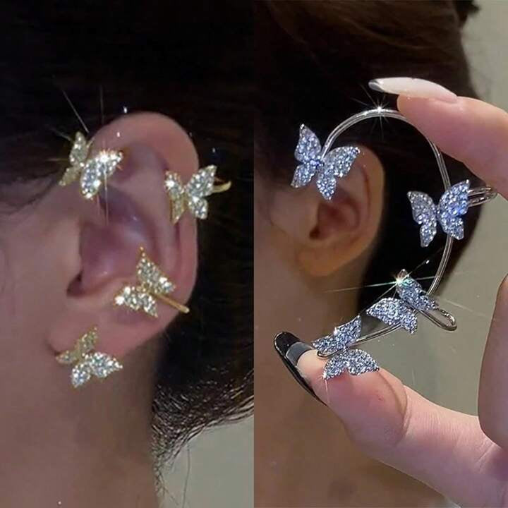 1 Sweet And Cool Hot Girl Style Silver-Plated Geometric Butterfly Ear Clip For Women