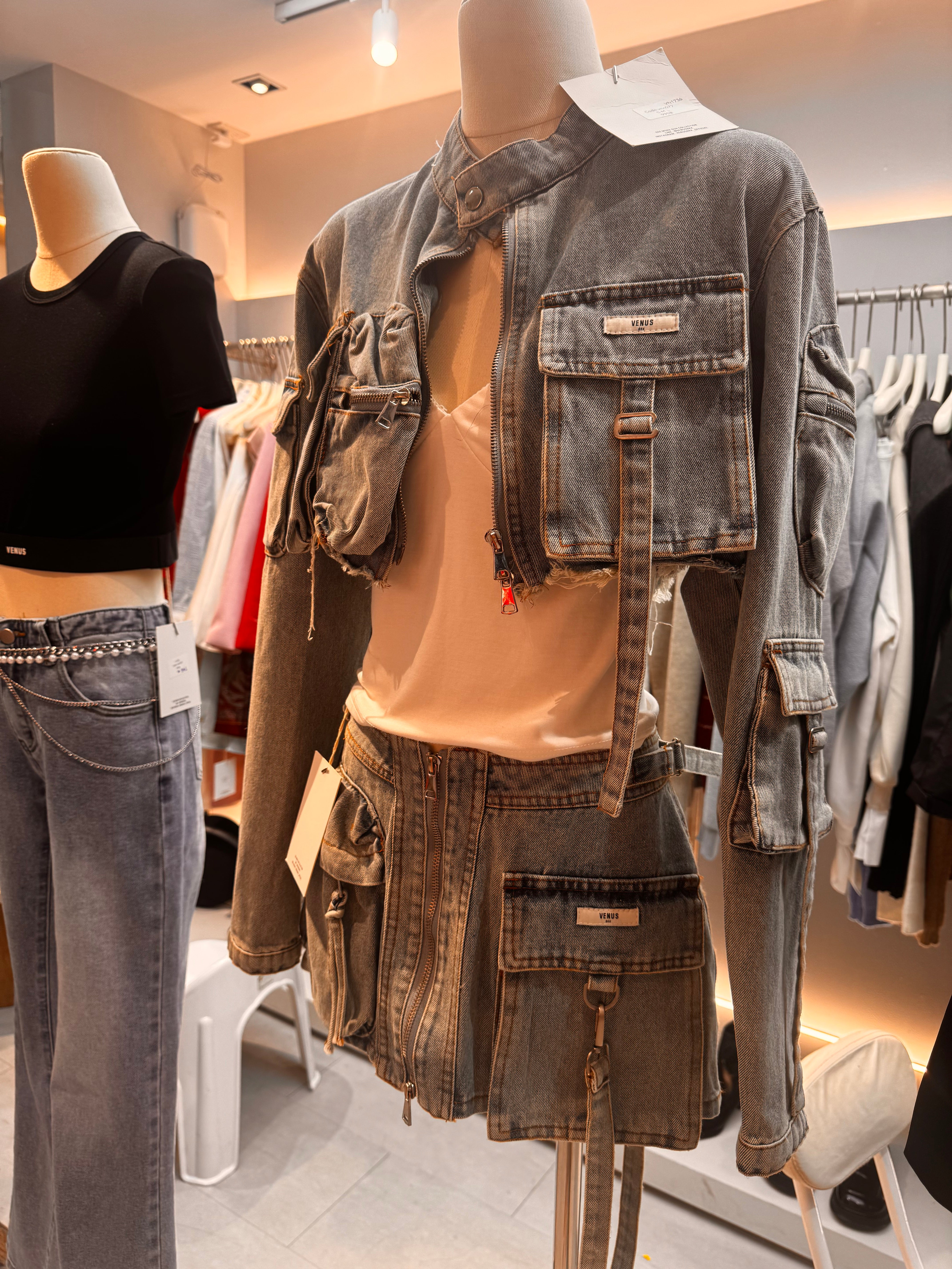 Denim jacket with skirt