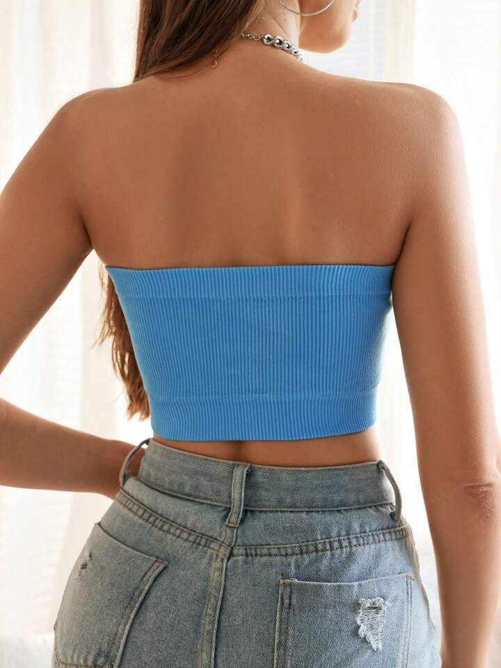 Solid Ribbed Knit Tube Bralette