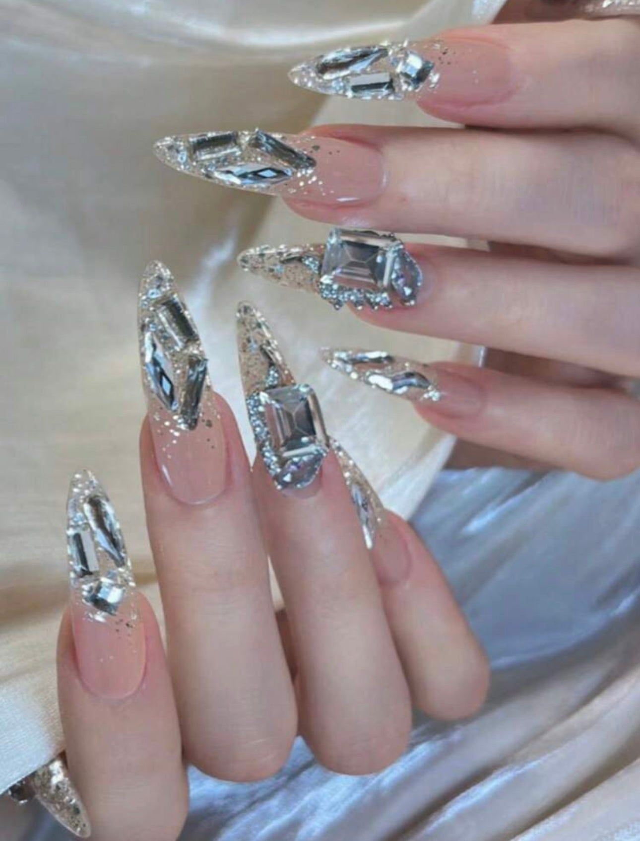 24pcs Pink Glitter False Nail Art With Elegant Pearl Long Pointed Tips + 1 Pc Jelly Gel + 1 Nail File Press On Nails