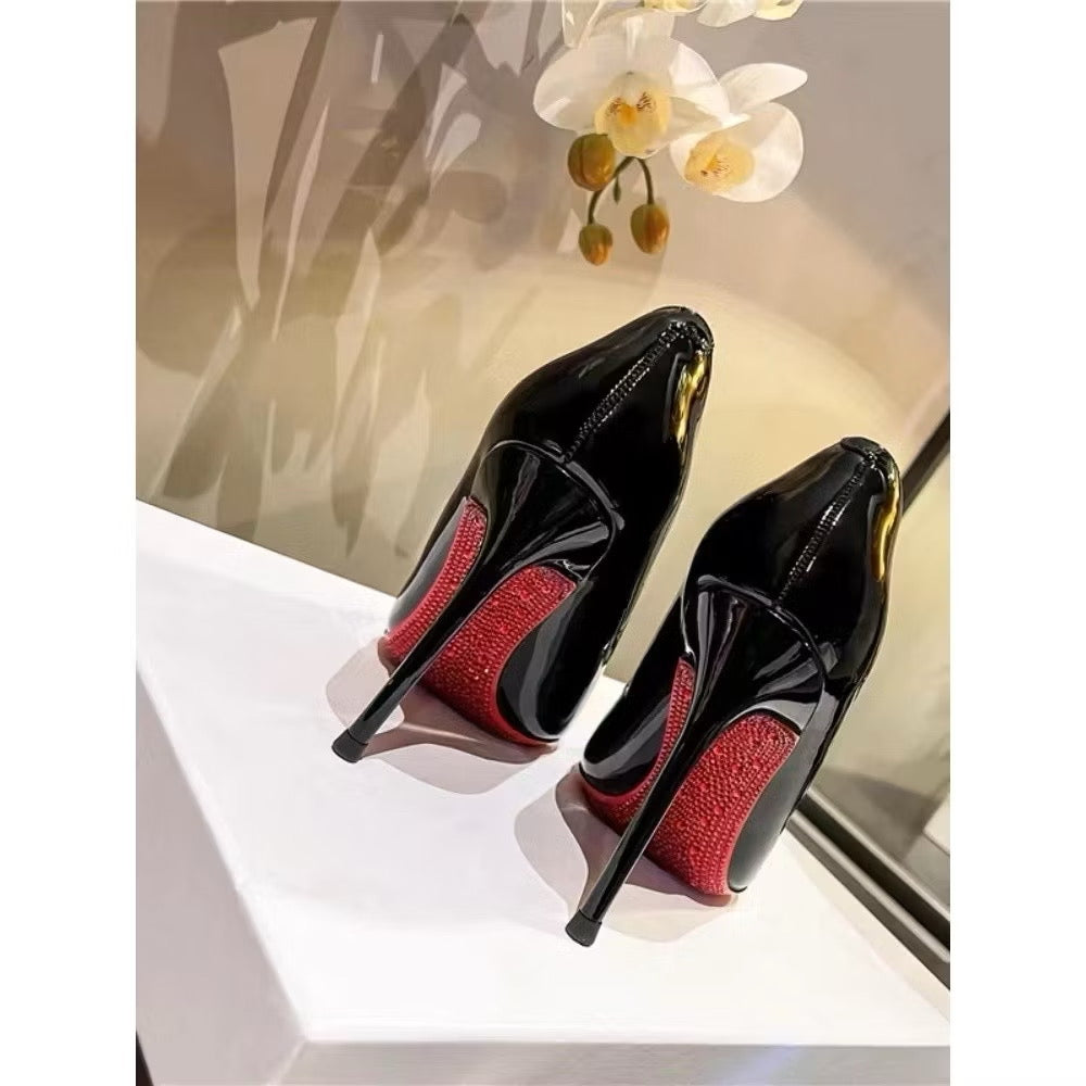 Red black rhinestone heels