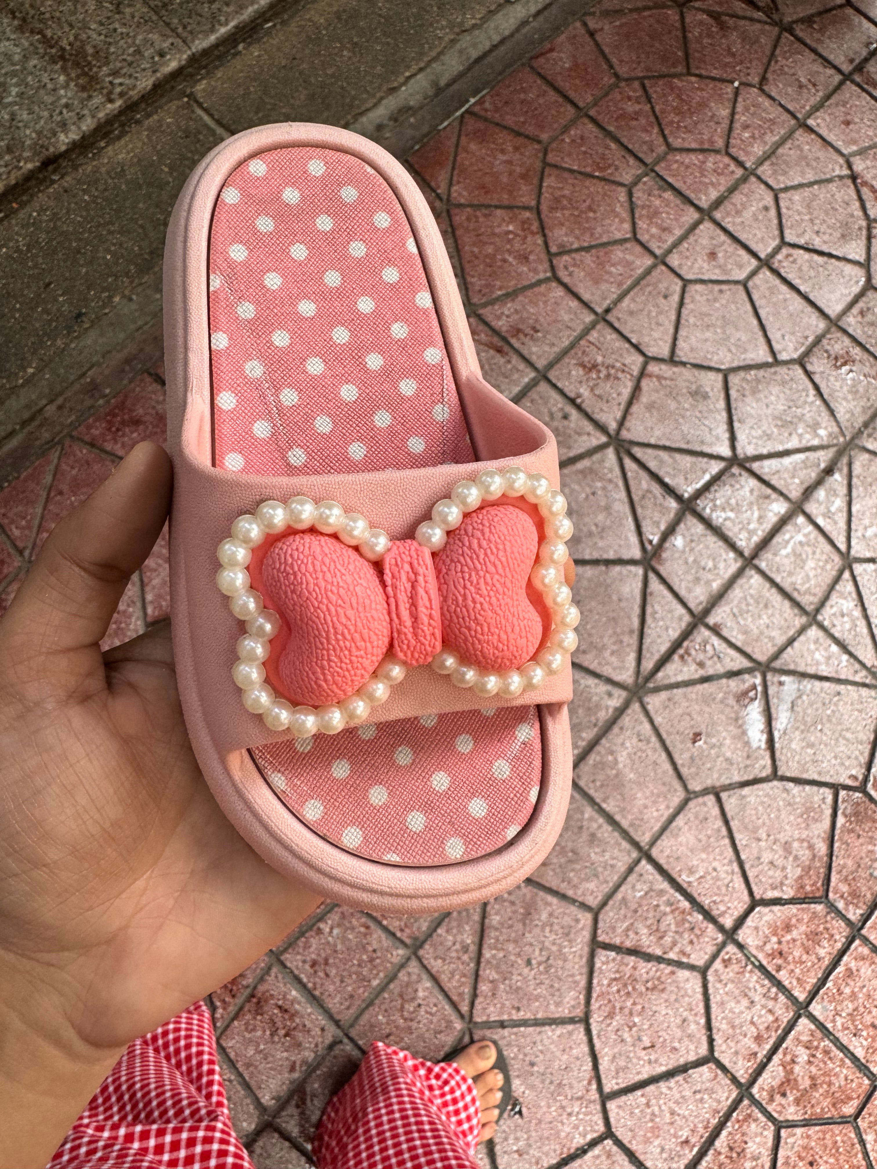 Dot bow kids slippers