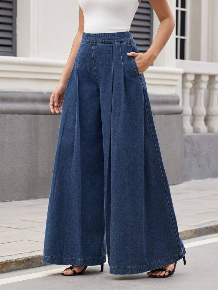 Women's Fashion Solid Color Wide Leg Jeans