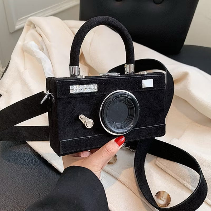 Suede camera bag