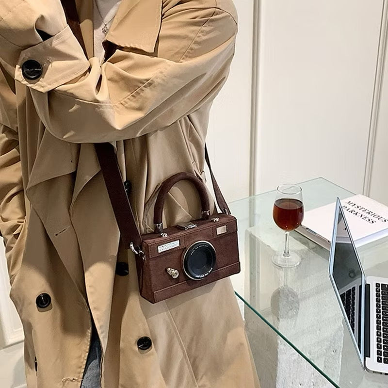 Suede camera bag