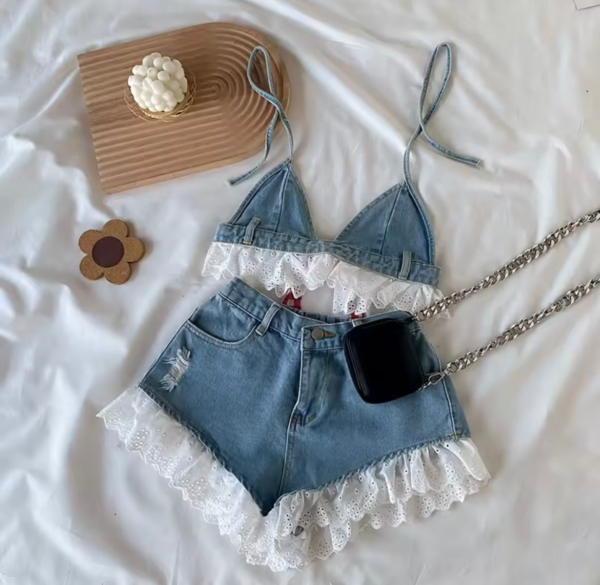 Denim frill set (2 pc set )