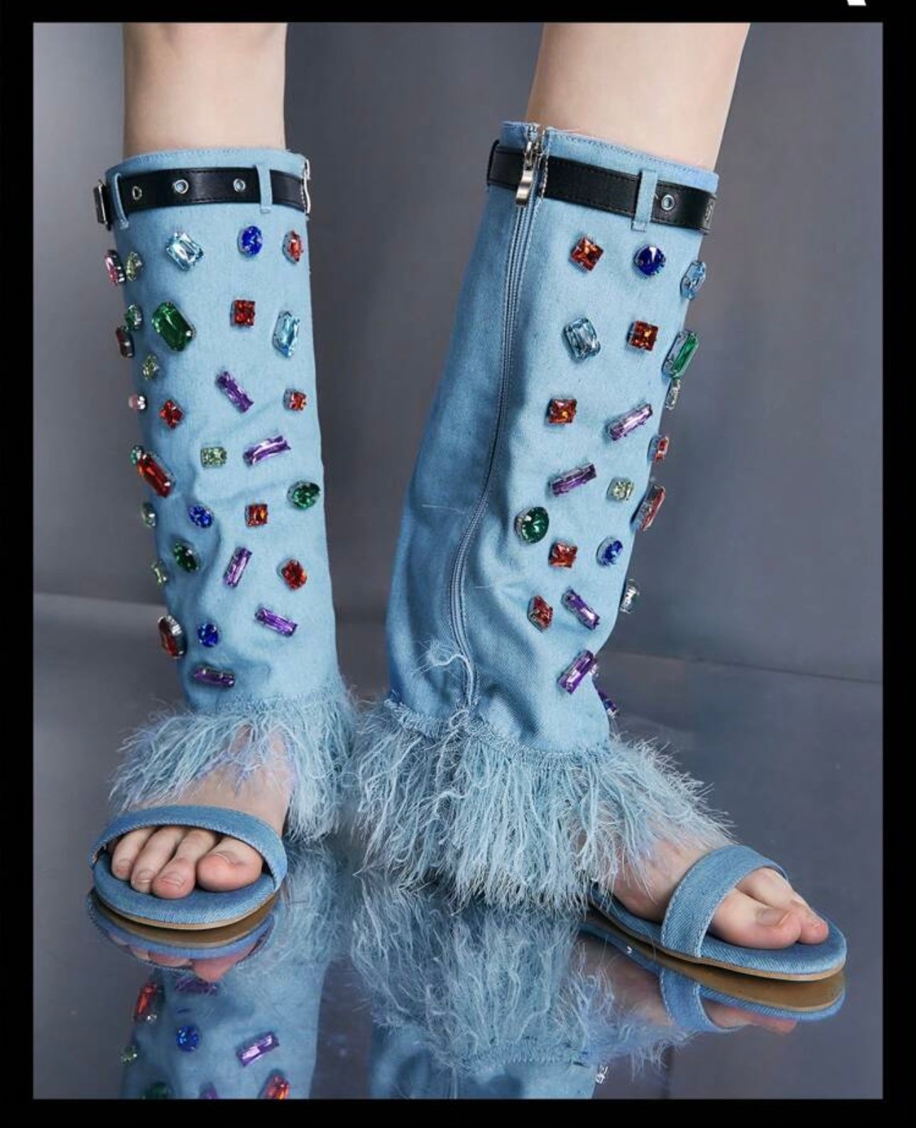 Punk denim boots