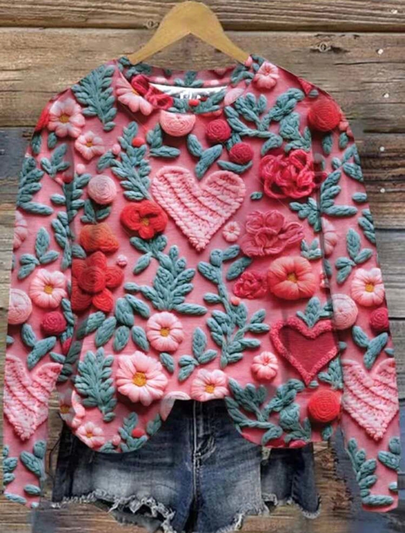 Women's Valentine's Day Floral Heart Print Sweatshirt