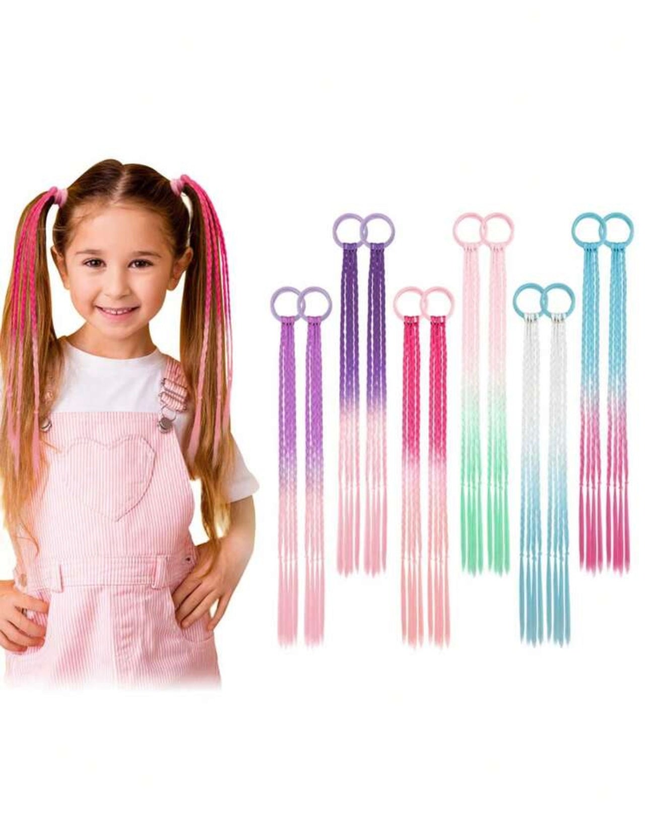 2pcs Kids Colorful Hair Extensions, Braided Ponytail Hair Pieces, Girls' Hair Accessories, Crazy Hair Day Costume Accessories