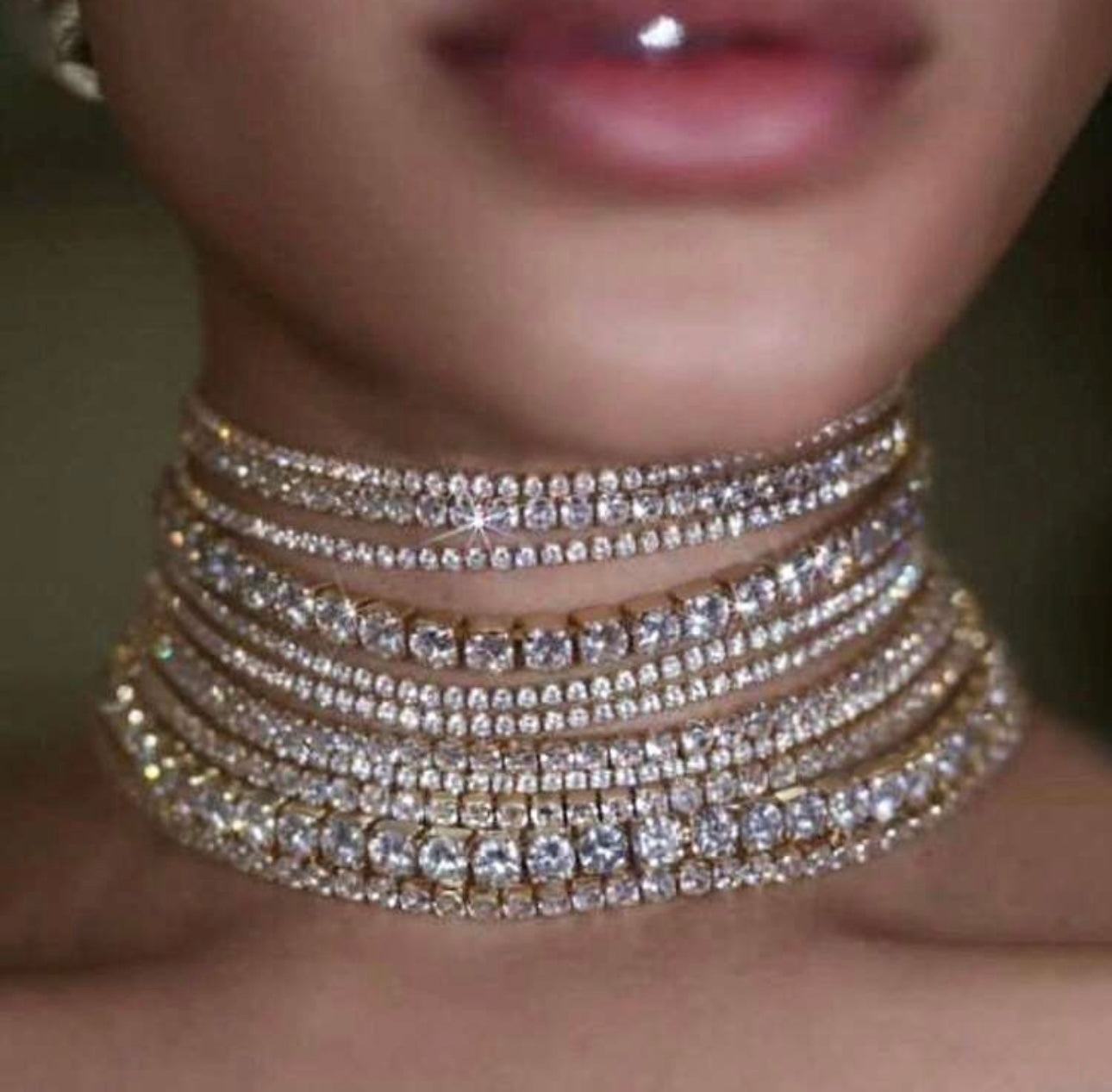 1 Pc High-End Exquisite Short Choker Necklace With Shiny Rhinestones,Luxury Multilayers Crystal Chokers Necklaces