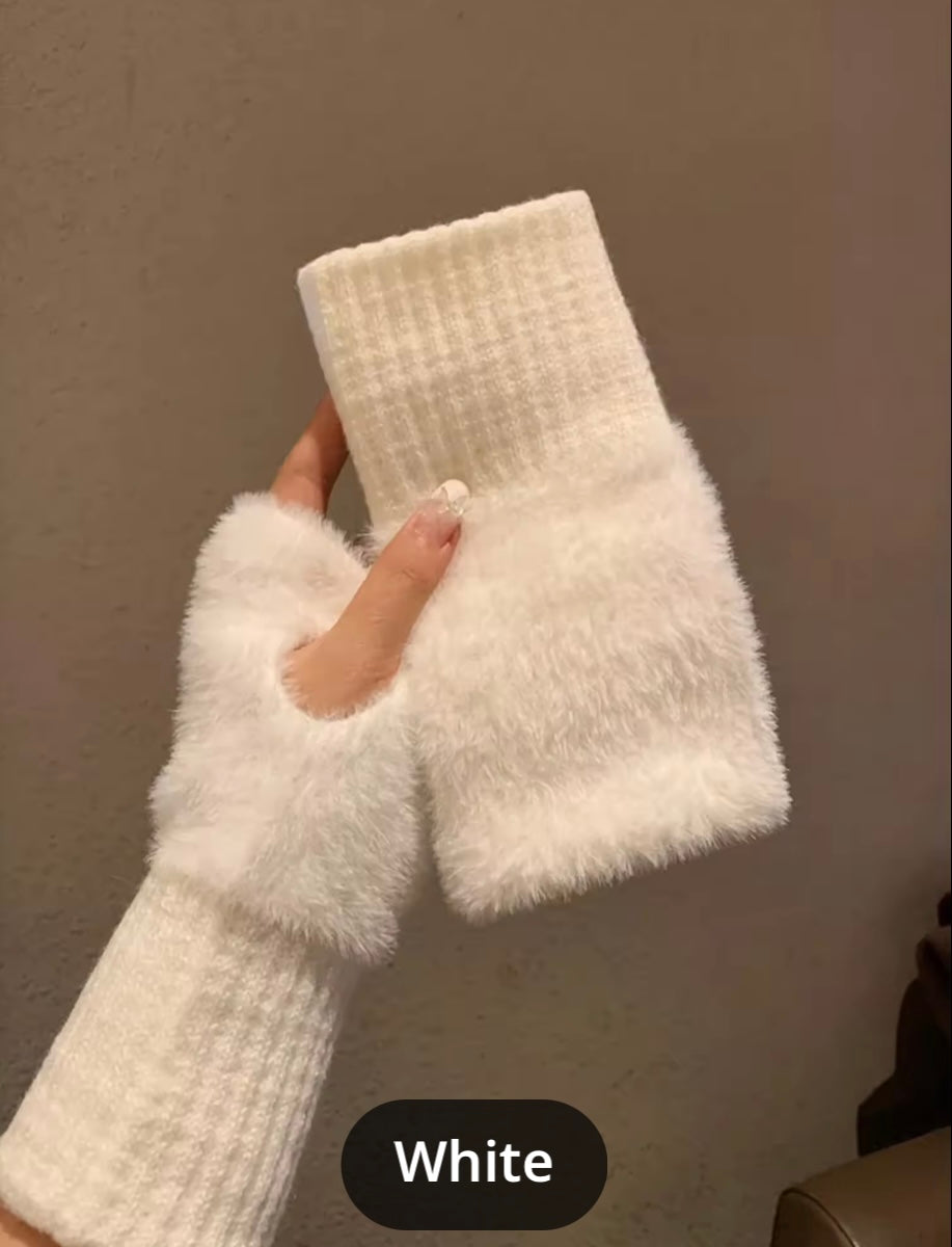 Fur half gloves