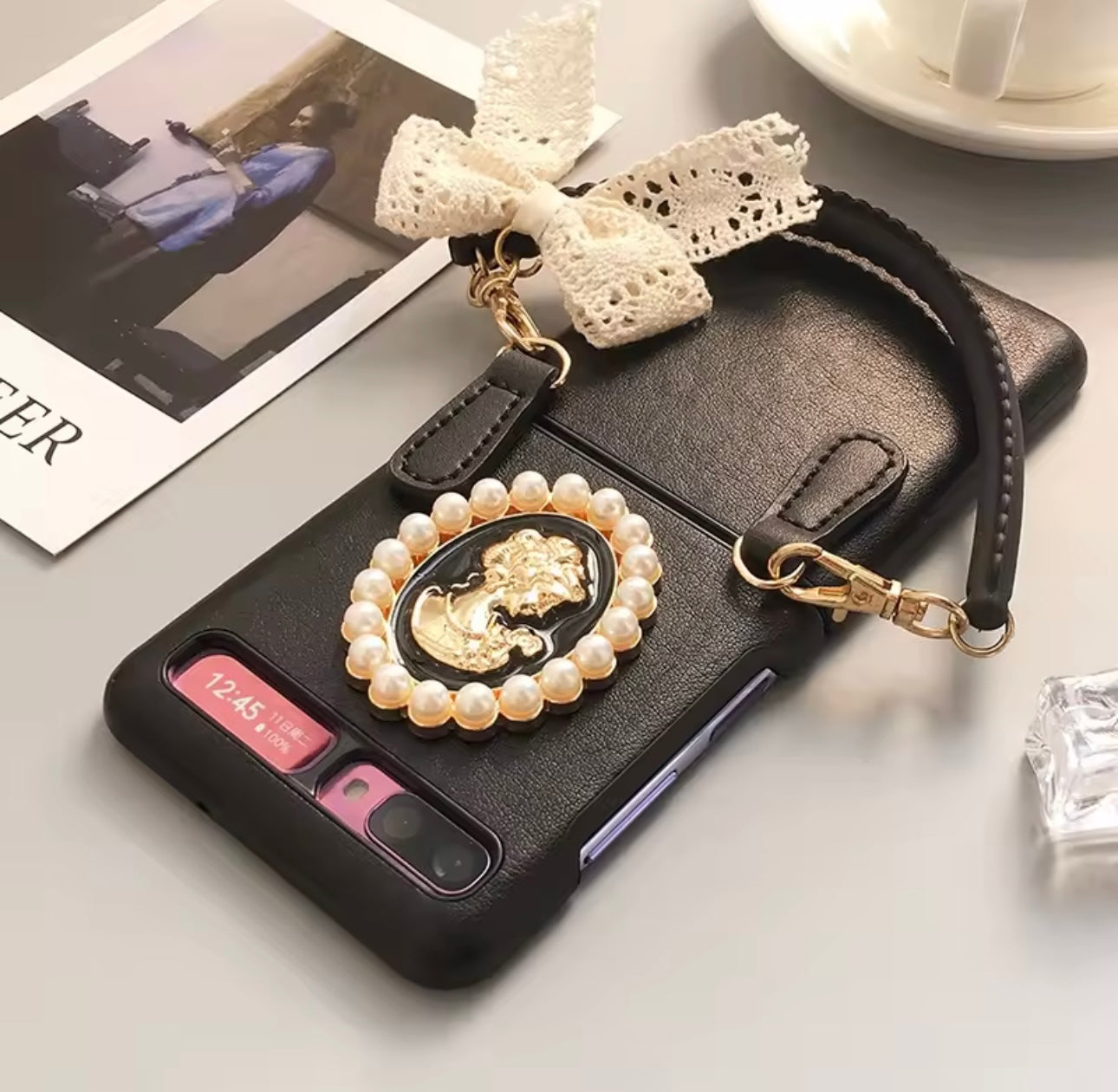 Hand Chain White Leather Phone Case Cover