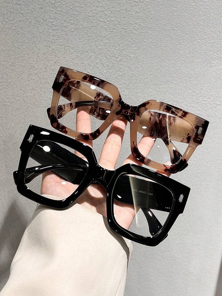 2prs Square Oversized Plastic Eyeglasses, Timeless Classic Multifunctional