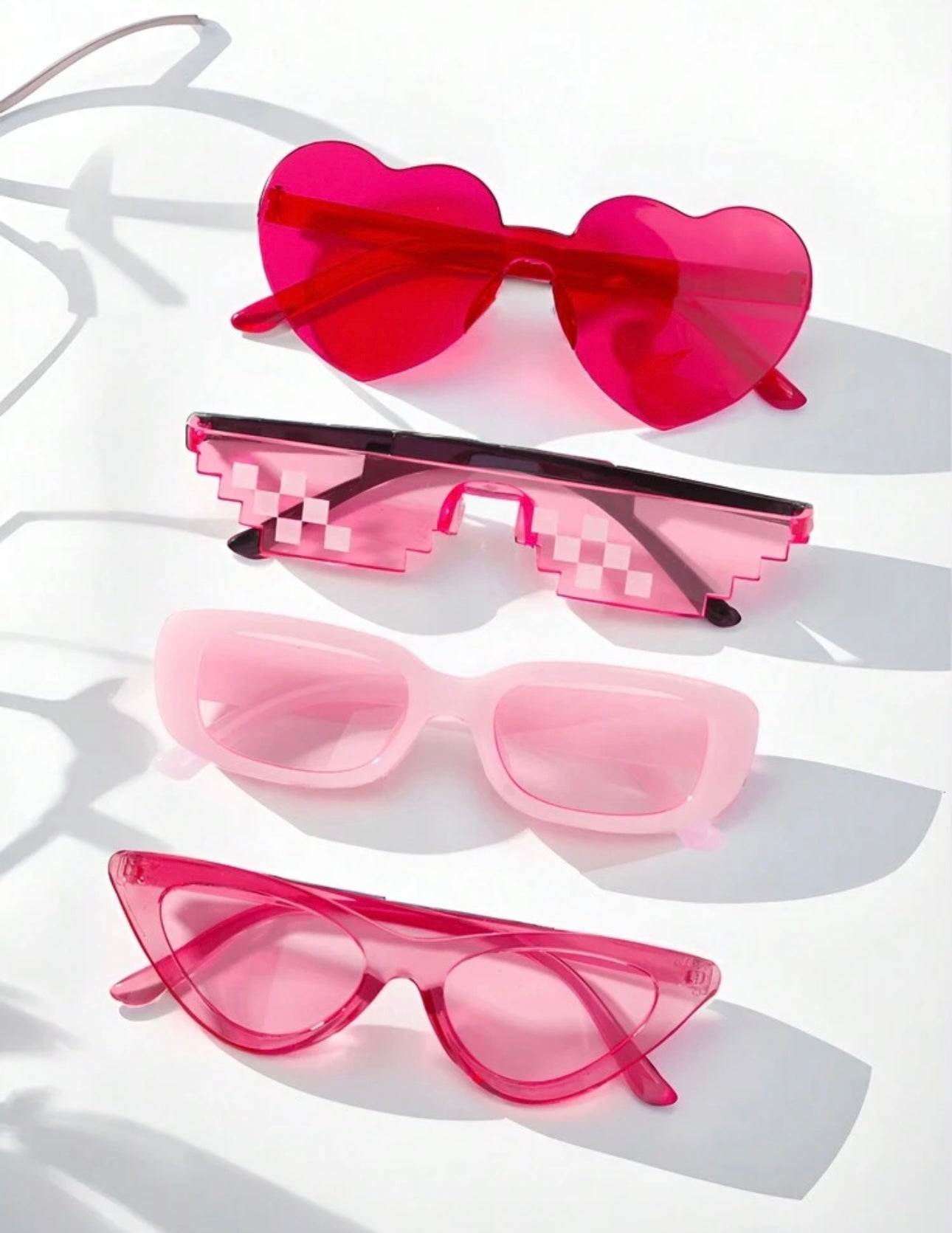 4pcs Sweet & Cute Girls' Pink Heart Shaped Square Frame Fashion Glasses With Mosaic (8-14yrs)