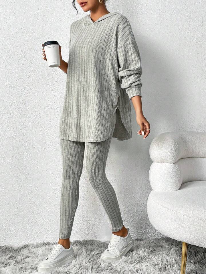 Casual Striped Hooded Top Leggings Winter