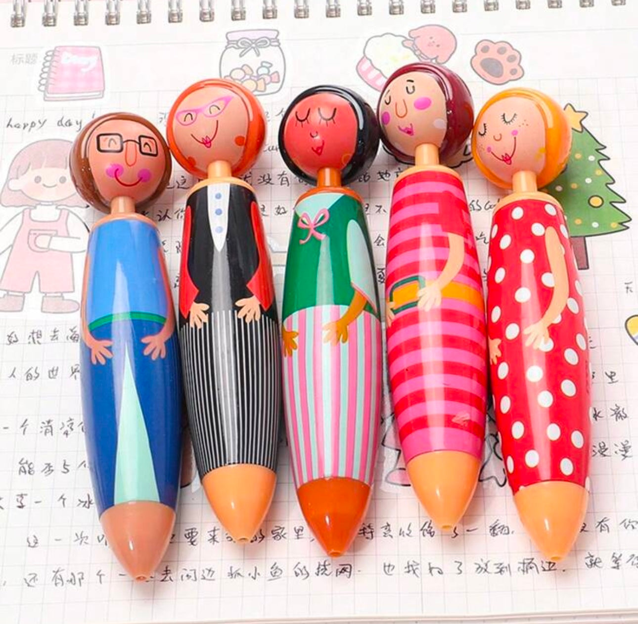 5pc Random Cartoon Doll Villain Ballpoint Pen, Blue Refill Doll Ballpoint Pen, Doll Ballpoint Pen Back To School