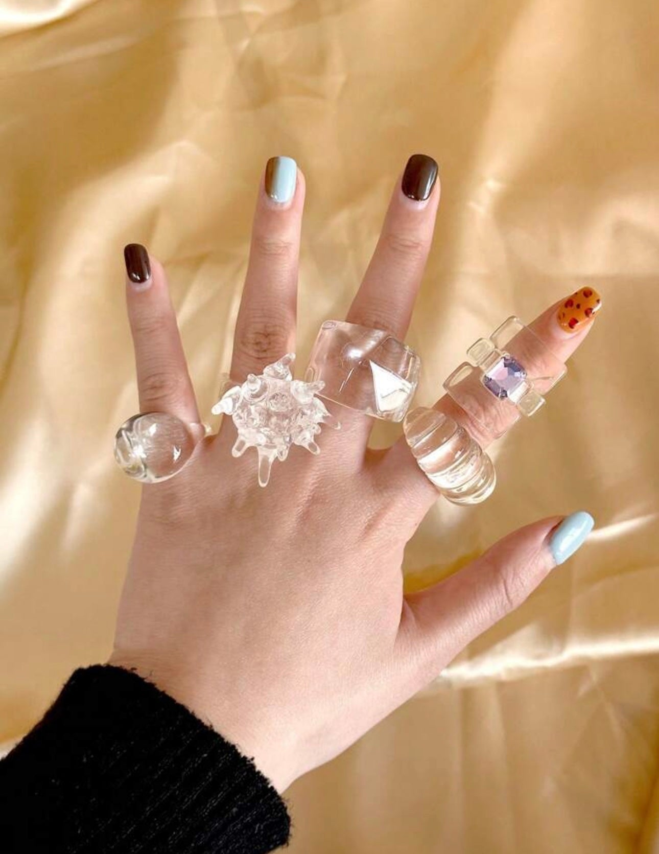 5pcs/Set Fashion Trendy Unique Design Resin Rings Set