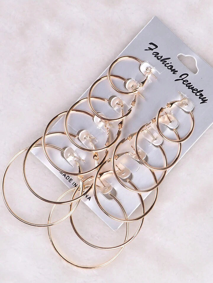 12pcs/Set Hoop Earrings Set Stainless Steel Big And Small Different Size Circle Exaggerated C-Shaped Decor Gold Hoops Silver Round Hoops